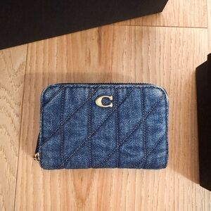 Coach Denim Quilted Wallet with Gold Detail
